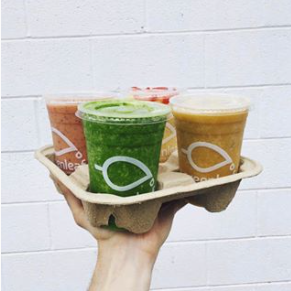A variety of fresh fruit and veggie medley juice offerings from Greenleaf Juicing Co.