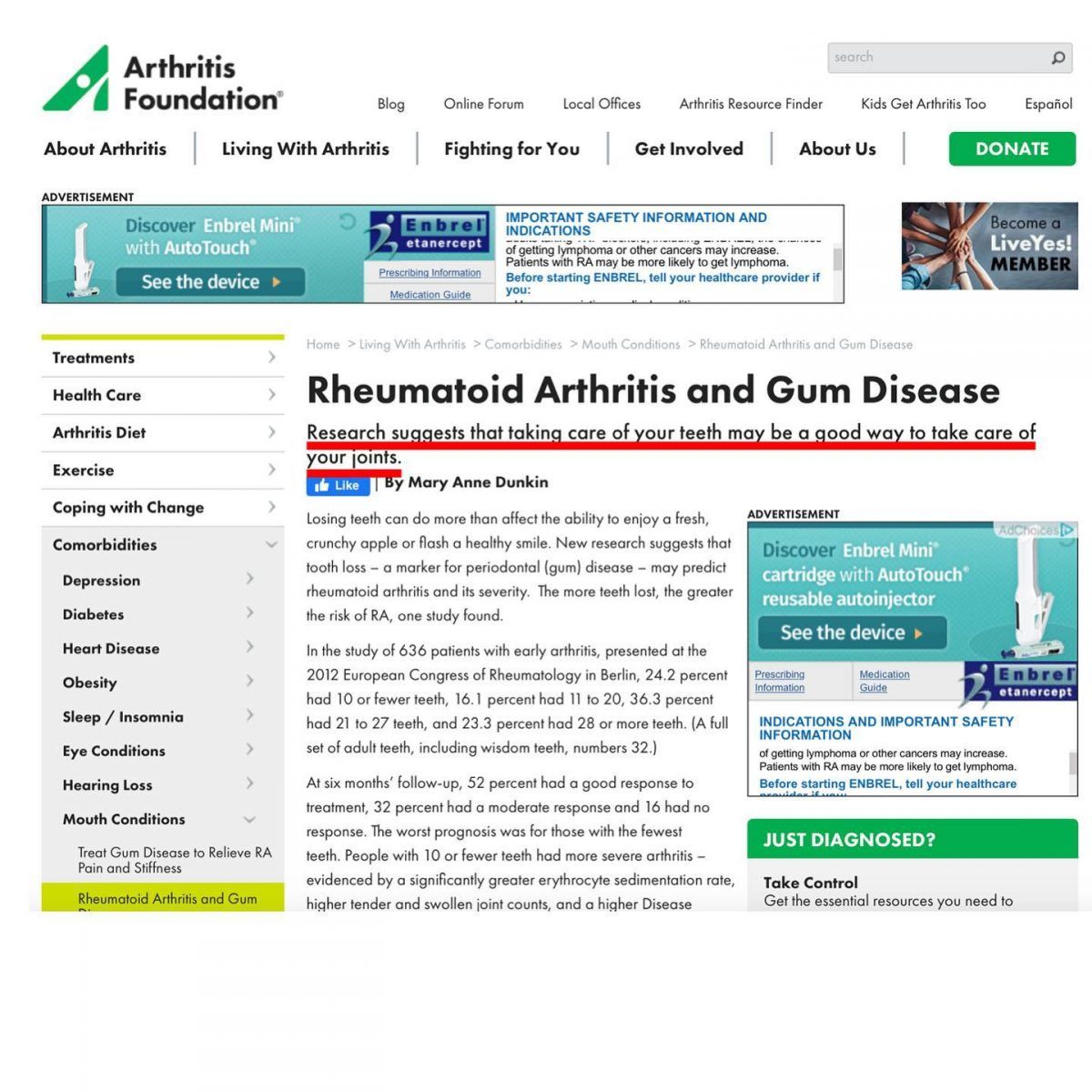 Rheumatoid Arthritis and Root Canals Sheet